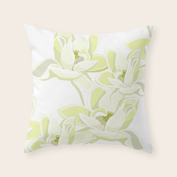 Large white flowers on white background Throw Pillow Gallery Image 6