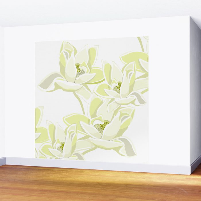 Large white flowers on white background Wall Mural Gallery Image 2