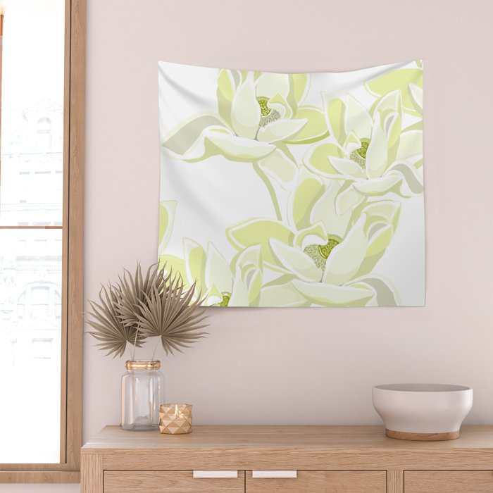 Large white flowers on white background Wall Tapestry Gallery Image 2