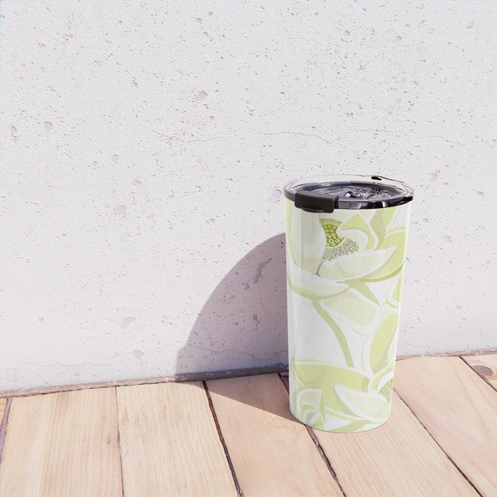Large white flowers on white background Travel Mug Gallery Image 4