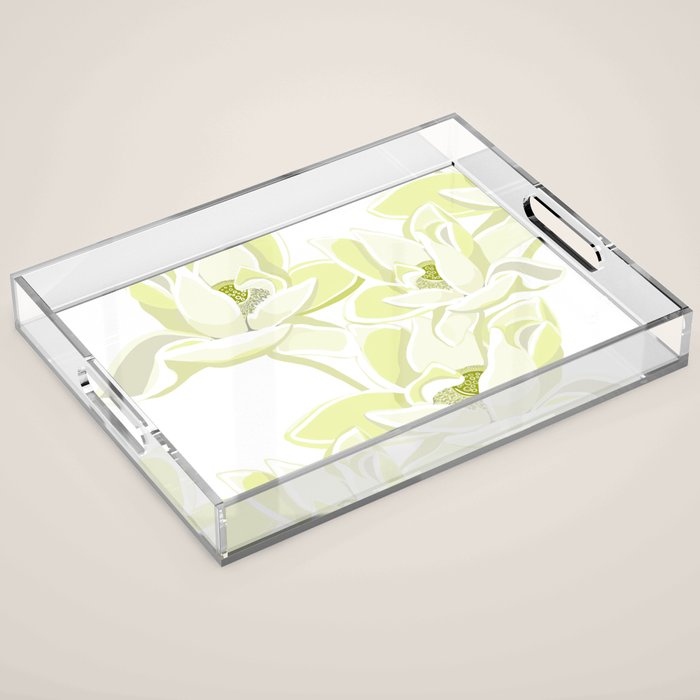 Large white flowers on white background Acrylic Tray Gallery Image 1