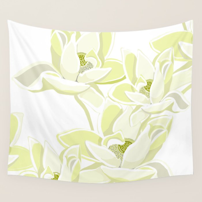 Large white flowers on white background Wall Tapestry Gallery Image 4
