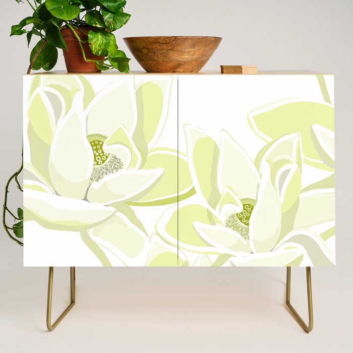 Large white flowers on white background Credenza Gallery Image 1