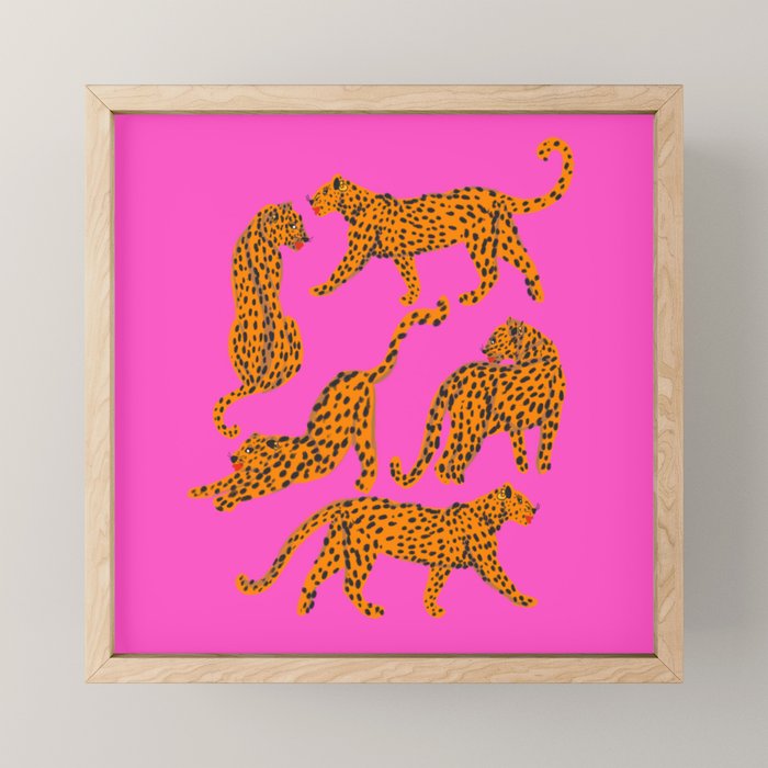 Abstract leopard with red lips illustration in fuchsia background  Mini Art Print Gallery Image 1
