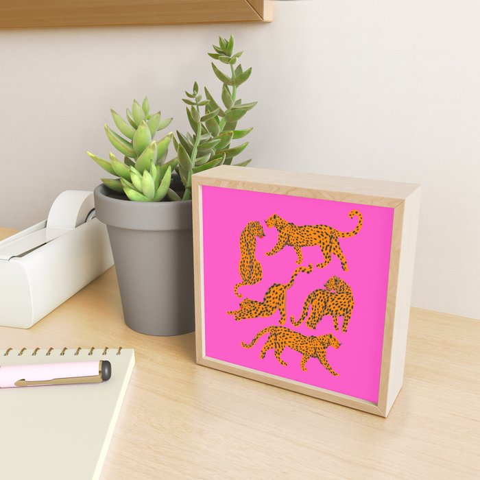 Abstract leopard with red lips illustration in fuchsia background  Mini Art Print Gallery Image 2