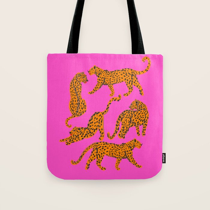 Abstract leopard with red lips illustration in fuchsia background  Tote Bag Gallery Image 1