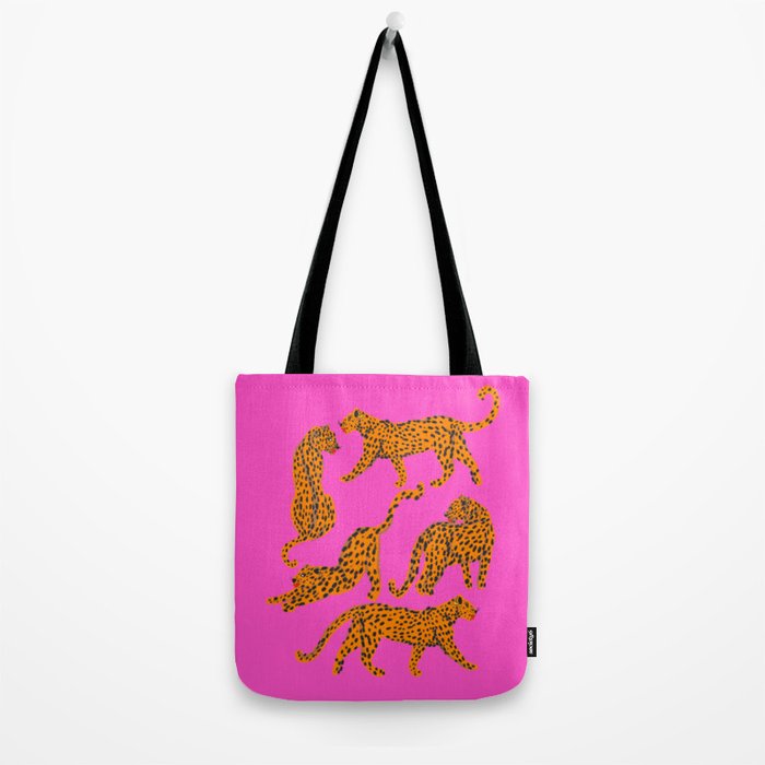 Abstract leopard with red lips illustration in fuchsia background  Tote Bag Gallery Image 2
