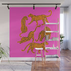 Abstract leopard with red lips illustration in fuchsia background  Wall Mural Gallery Image 1