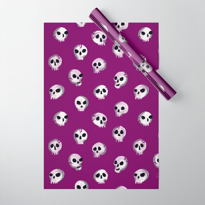 Spooky Skulls - Purple Wrapping Paper Gallery Image 1