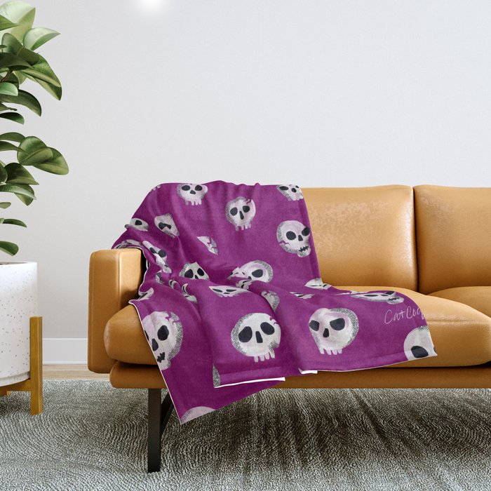 Spooky Skulls - Purple Throw Blanket Gallery Image 1