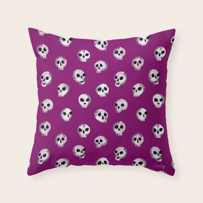 Spooky Skulls - Purple Throw Pillow Gallery Image 1