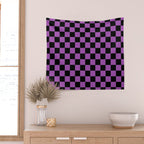 Halloween Checkered Purple and Black Check Pattern Wall Tapestry Gallery Image 2