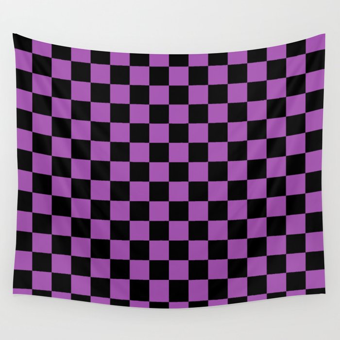 Halloween Checkered Purple and Black Check Pattern Wall Tapestry Gallery Image 4