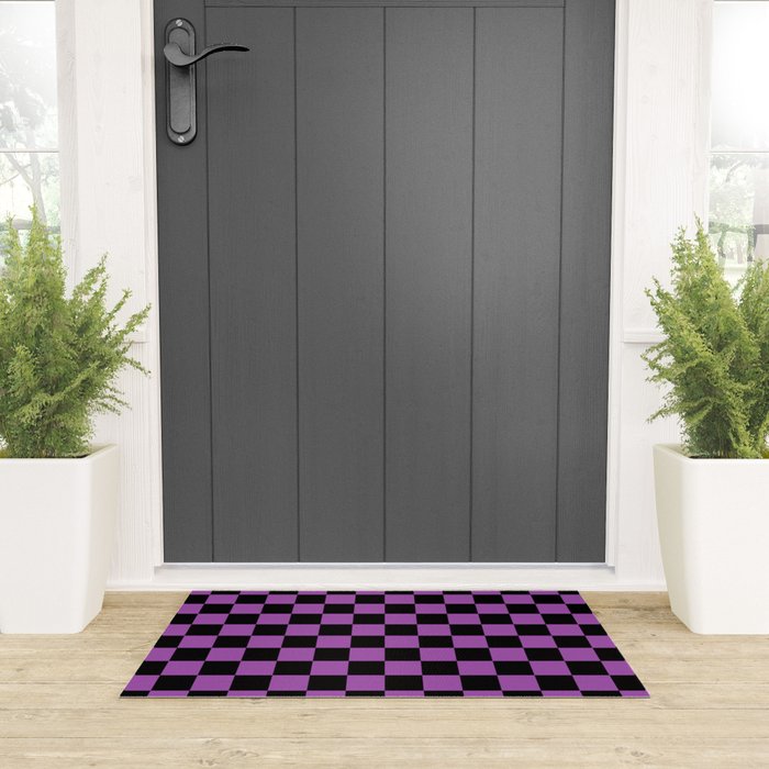 Halloween Checkered Purple and Black Check Pattern Welcome Mat Gallery Image 3