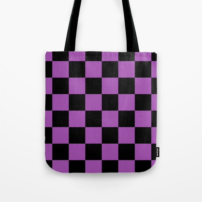 Halloween Checkered Purple and Black Check Pattern Tote Bag Gallery Image 1
