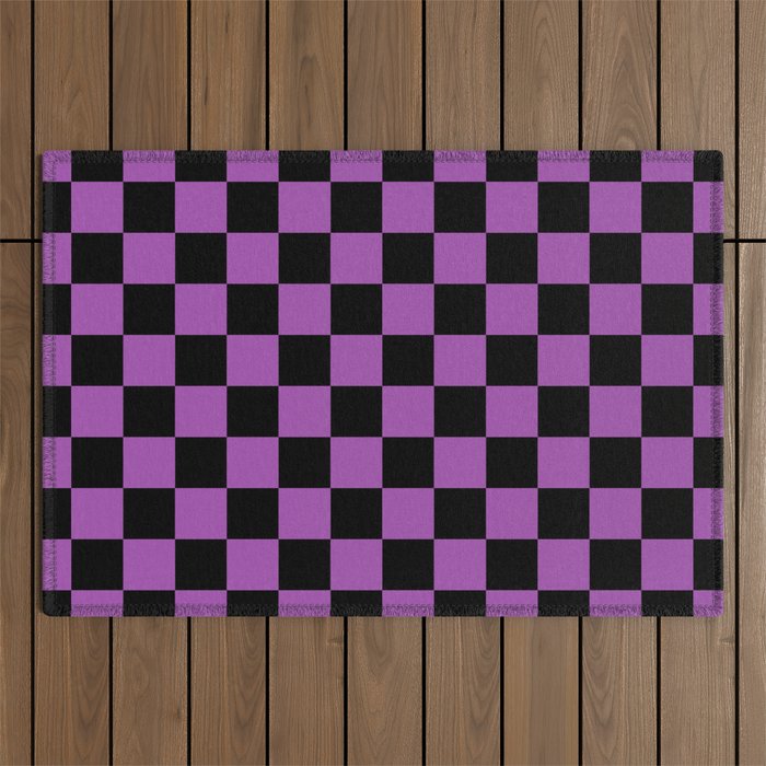 Halloween Checkered Purple and Black Check Pattern Outdoor Rug Gallery Image 1