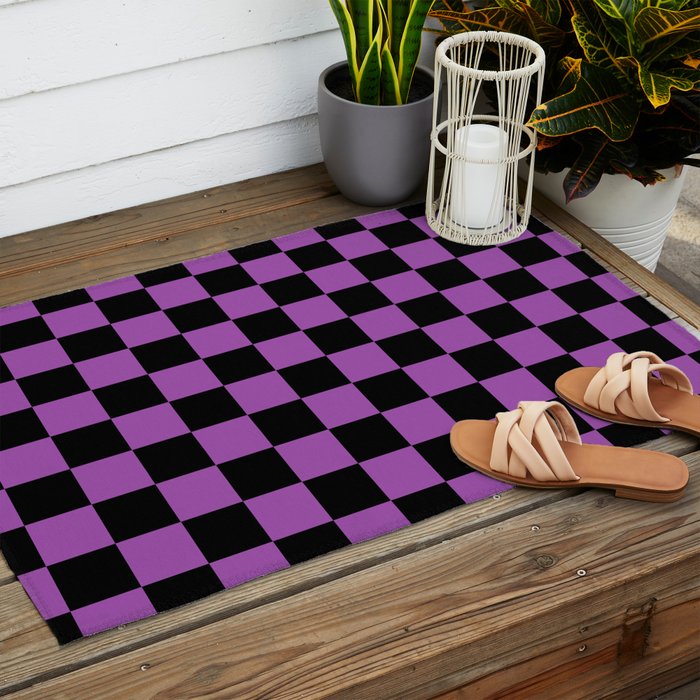 Halloween Checkered Purple and Black Check Pattern Outdoor Rug Gallery Image 2