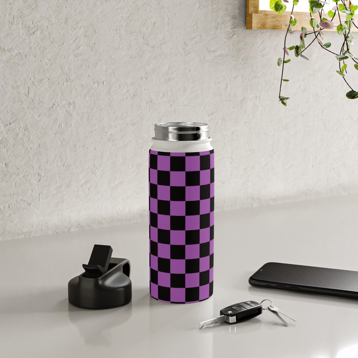 Halloween Checkered Purple and Black Check Pattern Water Bottle Gallery Image 4