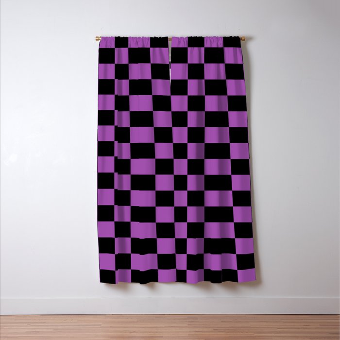 Halloween Checkered Purple and Black Check Pattern Window Curtain Gallery Image 3