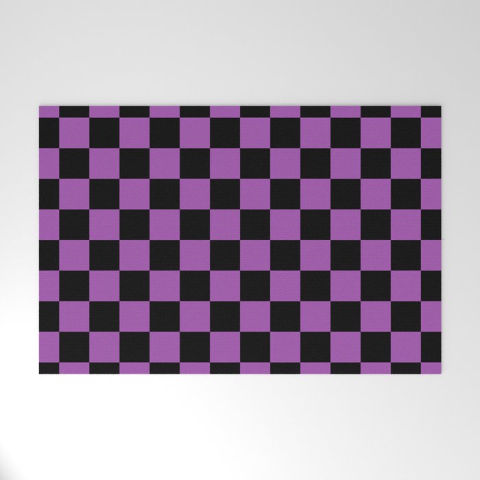 Halloween Checkered Purple and Black Check Pattern Welcome Mat Gallery Image 1