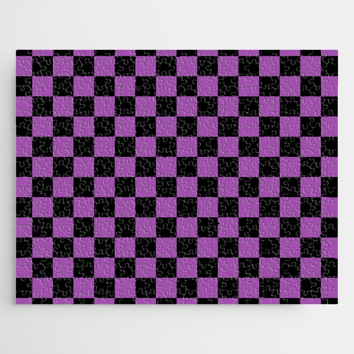 Halloween Checkered Purple and Black Check Pattern Jigsaw Puzzle Gallery Image 1