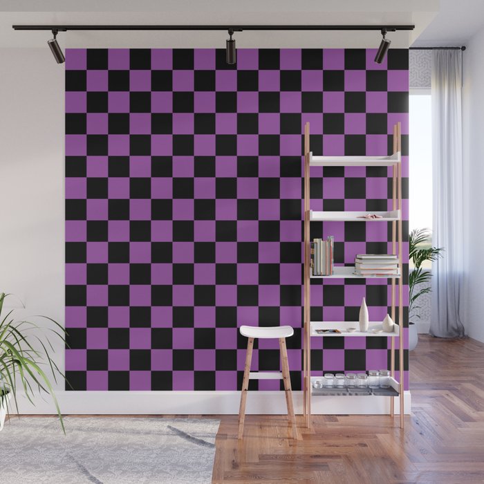 Halloween Checkered Purple and Black Check Pattern Wall Mural Gallery Image 1