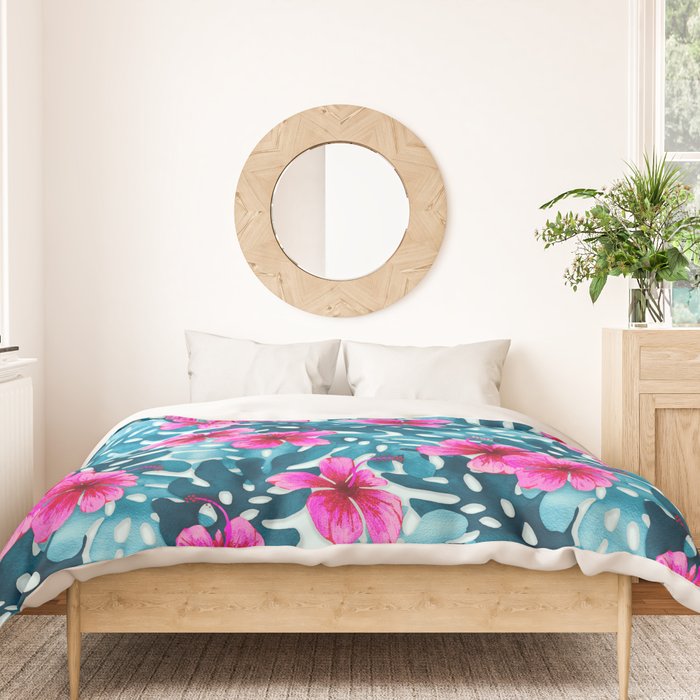 Tropical Hibiscus Pattern Pink Duvet Cover Gallery Image 3