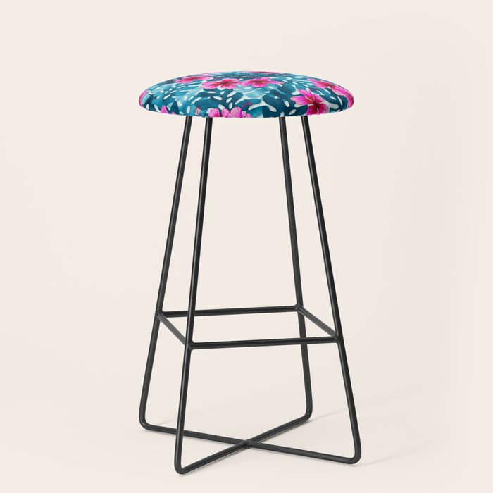 Tropical Hibiscus Pattern Pink Stool Gallery Image 1