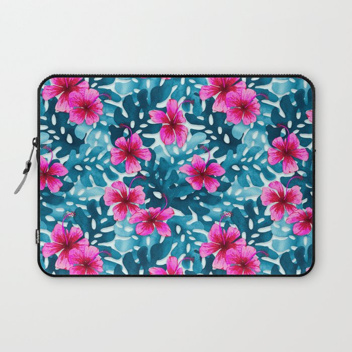 Tropical Hibiscus Pattern Pink Laptop Sleeve Gallery Image 1