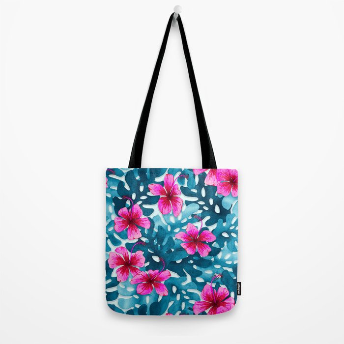 Tropical Hibiscus Pattern Pink Tote Bag Gallery Image 2