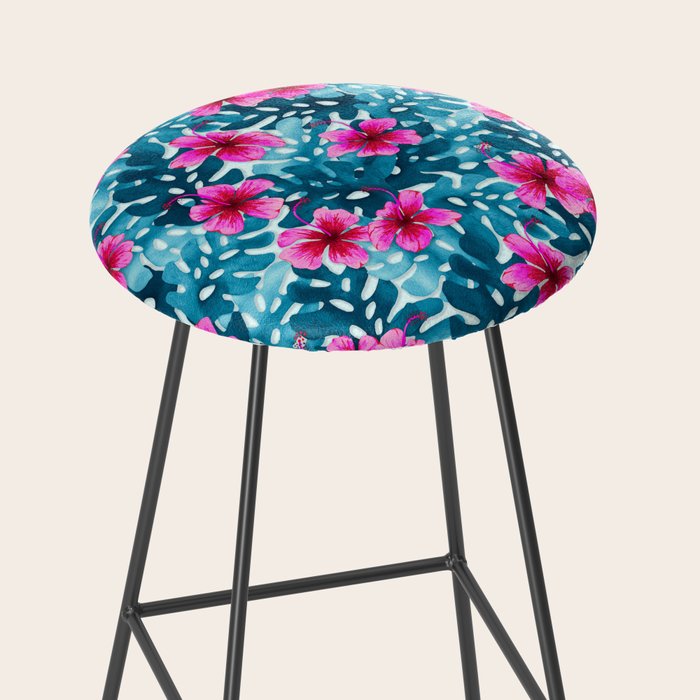 Tropical Hibiscus Pattern Pink Stool Gallery Image 2