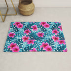 Tropical Hibiscus Pattern Pink Rug Gallery Image 1