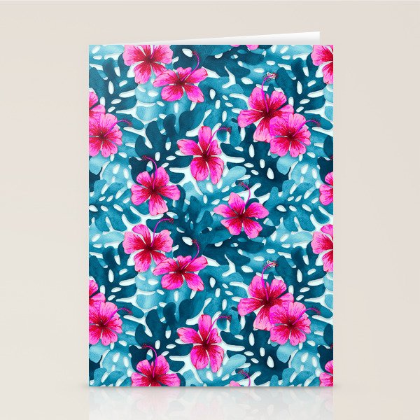 Tropical Hibiscus Pattern Pink Stationery Card Gallery Image 1