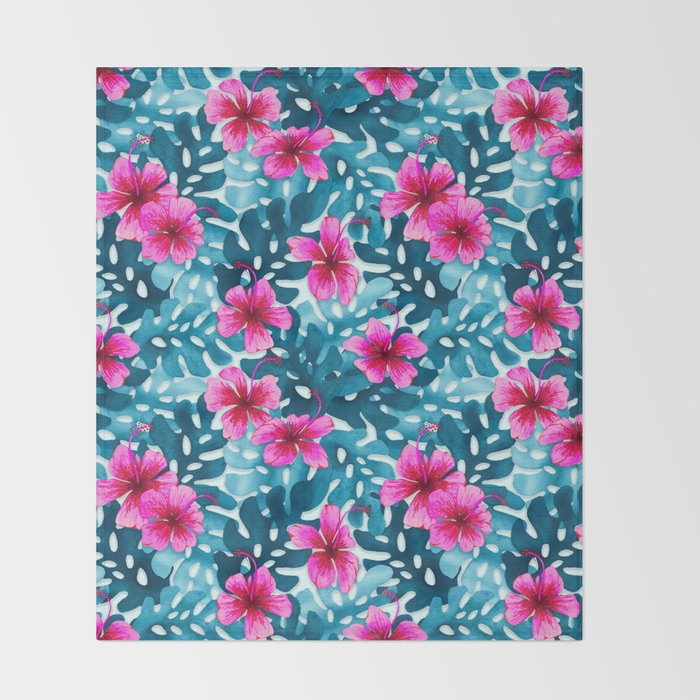 Tropical Hibiscus Pattern Pink Throw Blanket Gallery Image 2