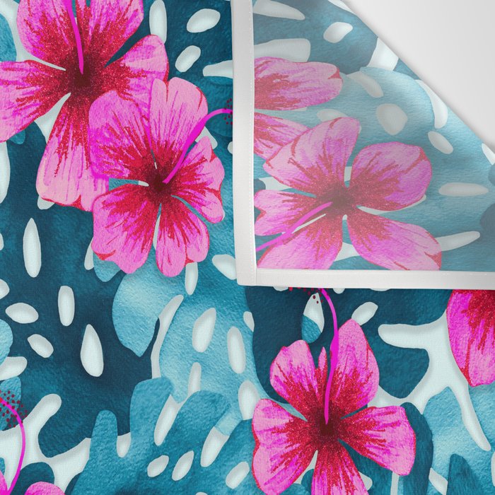 Tropical Hibiscus Pattern Pink Wall Tapestry Gallery Image 3