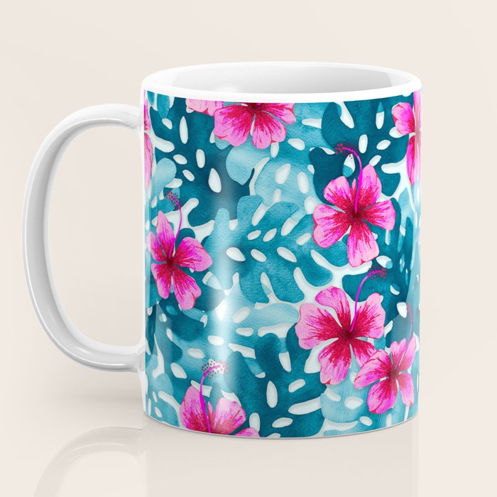 Tropical Hibiscus Pattern Pink Coffee Mug Gallery Image 3