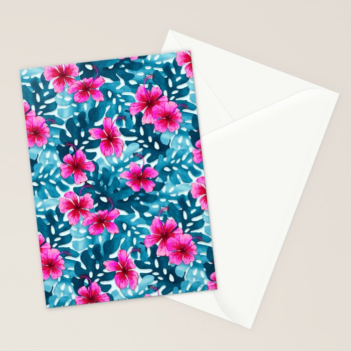 Tropical Hibiscus Pattern Pink Stationery Card Gallery Image 2
