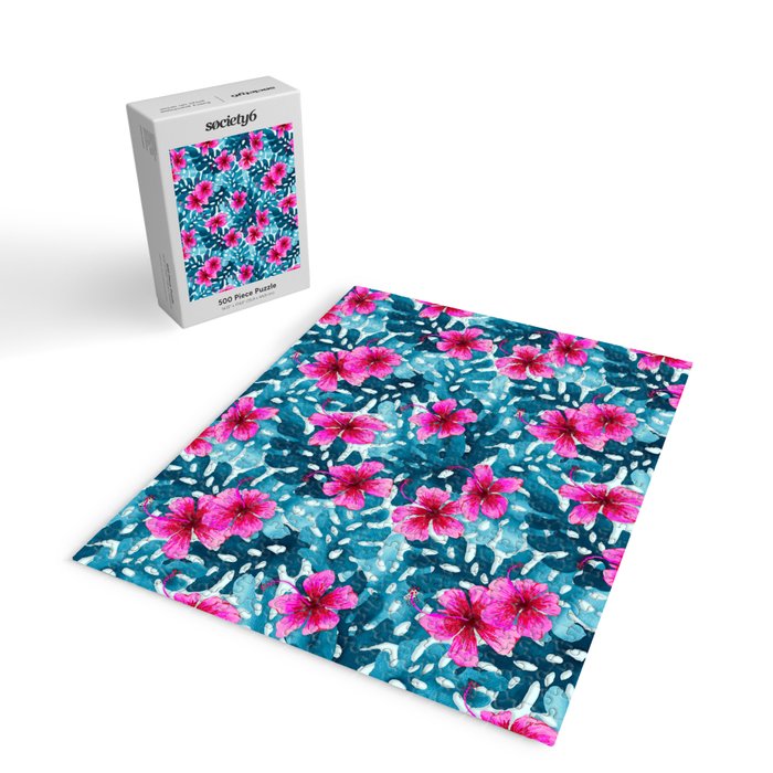 Tropical Hibiscus Pattern Pink Jigsaw Puzzle Gallery Image 2