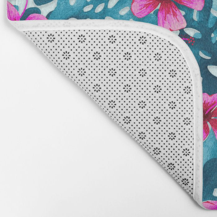 Tropical Hibiscus Pattern Pink Bath Mat Gallery Image 2