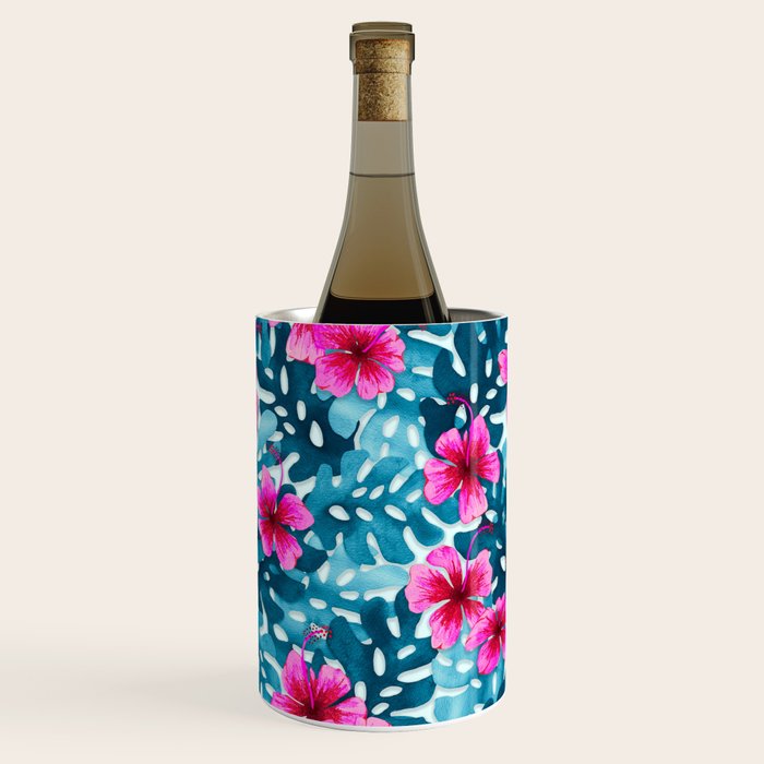 Tropical Hibiscus Pattern Pink Wine Chiller Gallery Image 2