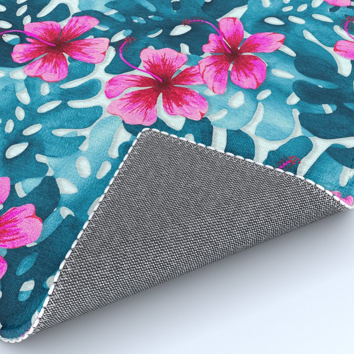 Tropical Hibiscus Pattern Pink Rug Gallery Image 4