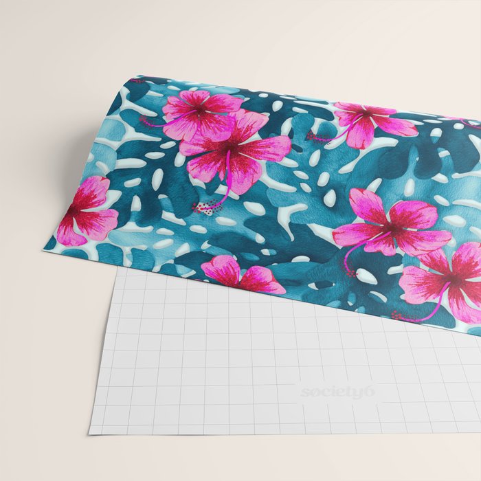 Tropical Hibiscus Pattern Pink Wrapping Paper Gallery Image 2