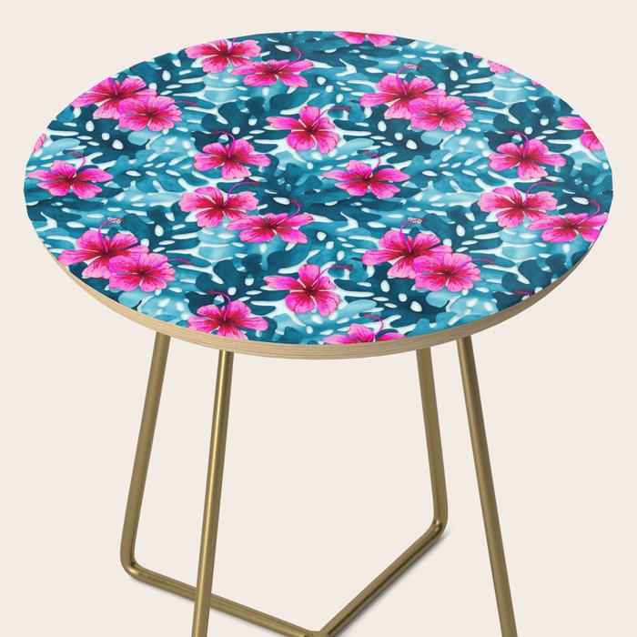Tropical Hibiscus Pattern Pink Side Table Gallery Image 2