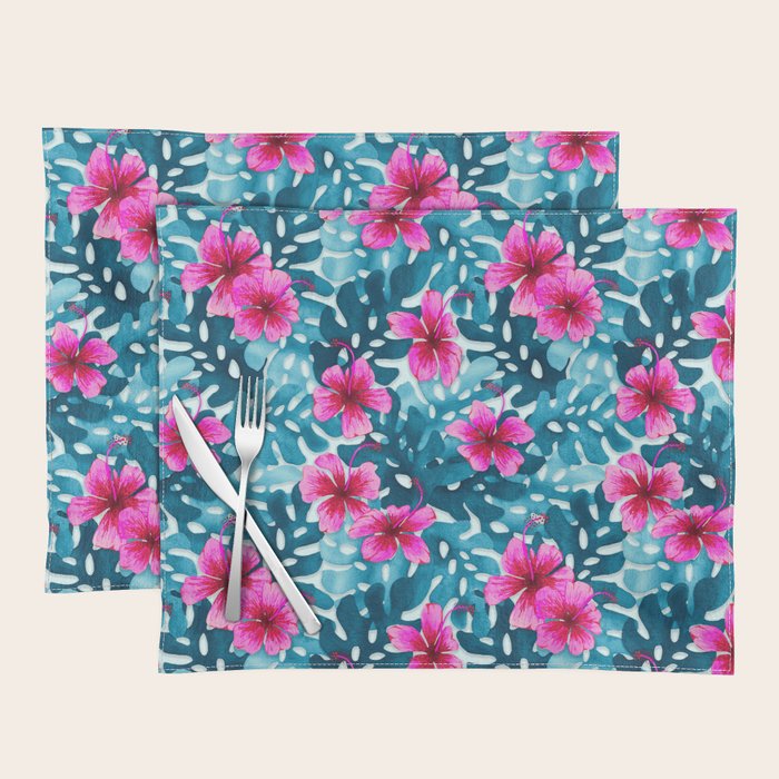 Tropical Hibiscus Pattern Pink Placemat Gallery Image 1