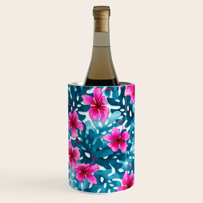 Tropical Hibiscus Pattern Pink Wine Chiller Gallery Image 1