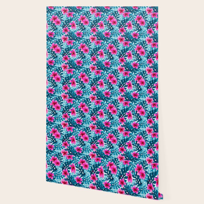 Tropical Hibiscus Pattern Pink Wallpaper Gallery Image 2