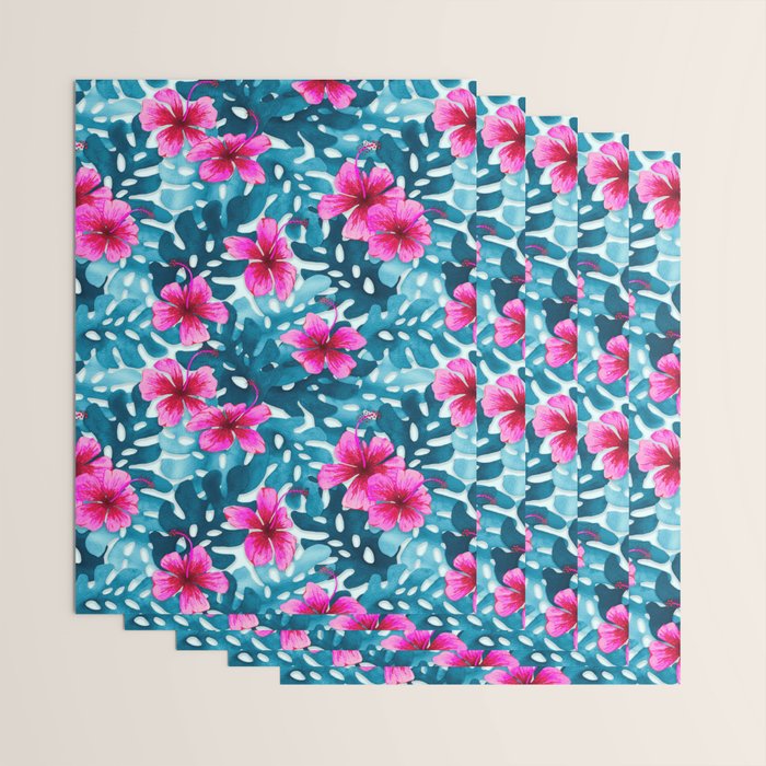 Tropical Hibiscus Pattern Pink Wrapping Paper Gallery Image 3