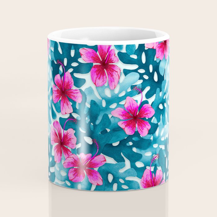 Tropical Hibiscus Pattern Pink Coffee Mug Gallery Image 4