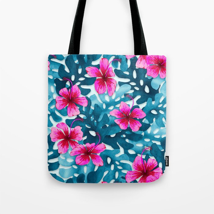 Tropical Hibiscus Pattern Pink Tote Bag Gallery Image 1