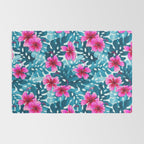 Tropical Hibiscus Pattern Pink Rug Gallery Image 2